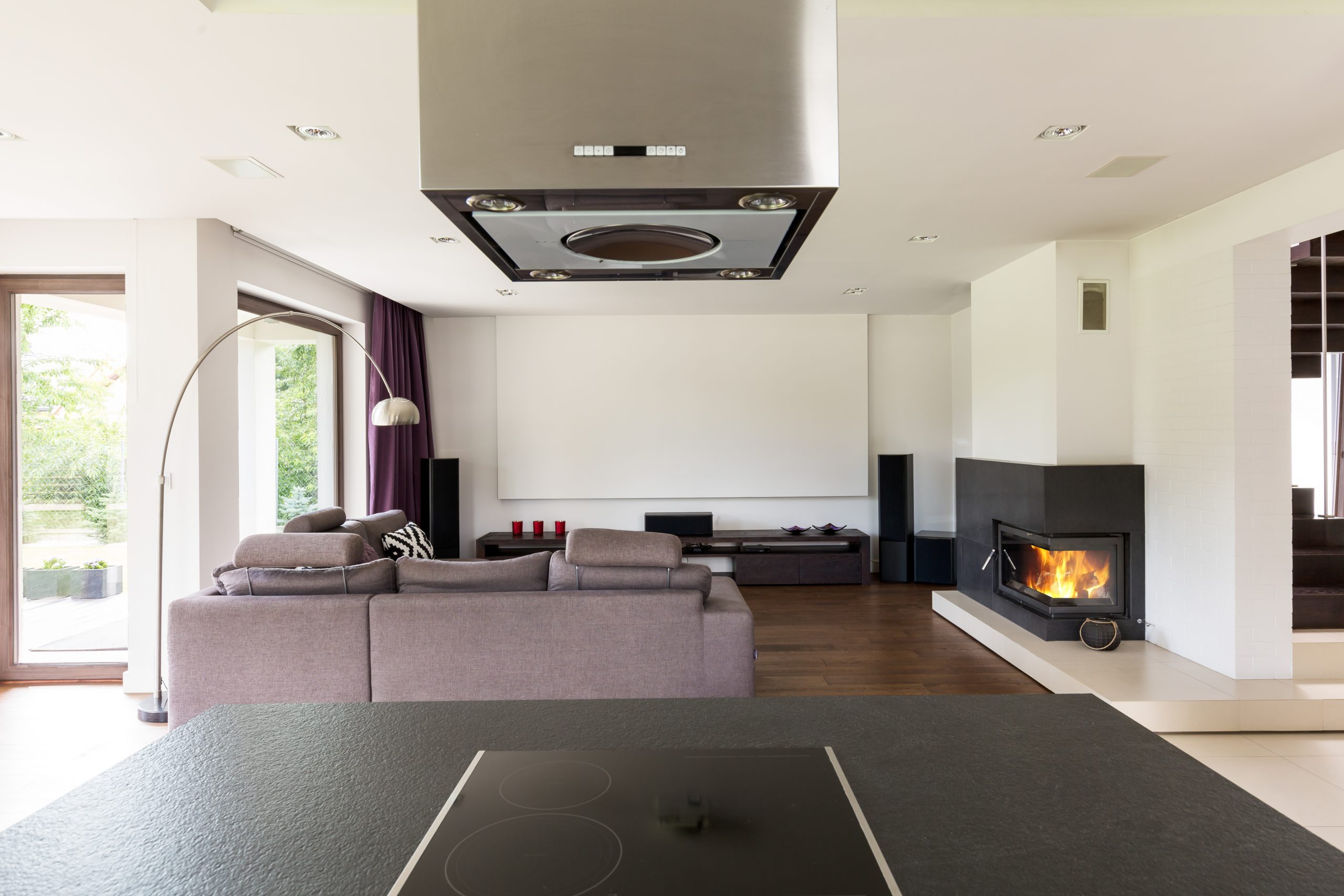 Living room with bio ethanol fireplace